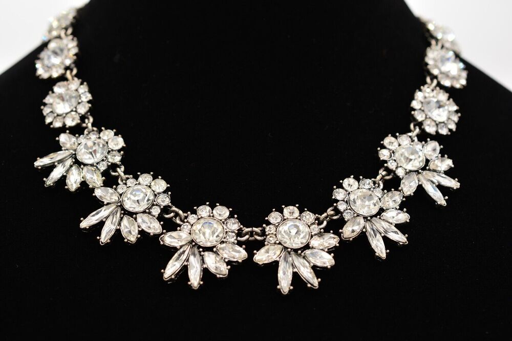 Vintage Crystal Necklace Collar Marquise Rhinestone Crystal Marquise Bin1D